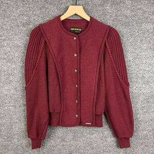 Geiger Austria Womens Burgundy Knit Wool Blend Cardigan Jacket‎ Size 42